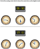 Find Analog Clock Matching Digital Clock and Circle