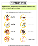 Write the Homophone of Words - homonyms-homophones - First Grade