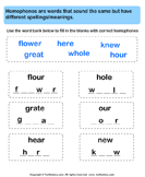 Identify Missing Letters of Homophones