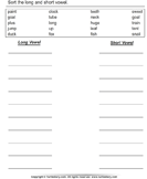 Identify Short and Long Vowels in Given List of Words