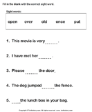 Fill in the Blanks Using Sight Words - spelling - First Grade
