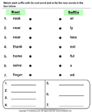 Match Suffixes to Root Words - compound-words - First Grade