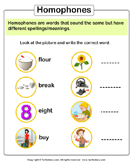 Write the Homophone of Words - homonyms-homophones - First Grade