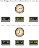 Match Analog Clocks with Digital Clocks
