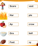 Match Two Syllables Thanksgiving Words