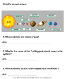 Solar System: Answer the Questions - solar-system - First Grade