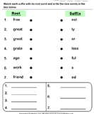 Match Suffixes to Root Words - compound-words - First Grade