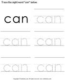 Sight Word Can Tracing Sheet