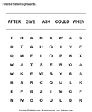 Sight word Crossword After Give Ask Could When