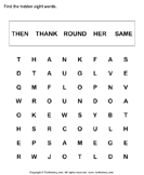 Sight Word Crossword The thank Round Her Same