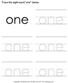 Sight Word One Tracing Sheet