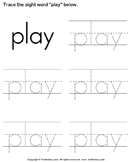 Sight Word Play Tracing Sheet