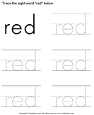 Sight Word Red Tracing Sheet