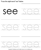 Sight Word See Tracing Sheet