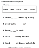 Fill in the Blanks Using Sight Words - sight-words - First Grade