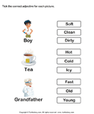 Tick Adjectives for Pictures of Boy Tea Grandfather