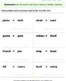 Unscramble each Synonym and Write on the Line