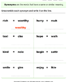 Unscramble Synonyms - antonyms-synonyms - First Grade