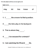 Fill in the Blanks Using Sight Words - sight-words - First Grade
