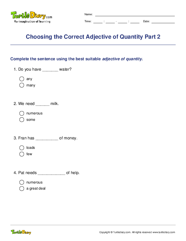 Choosing the Correct Adjective of Quantity Part 2