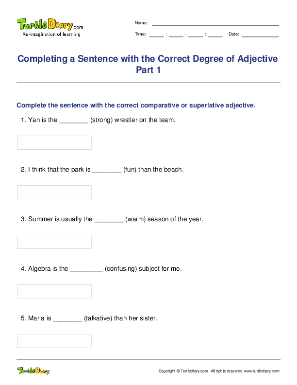 Completing a Sentence with the Correct Degree of Adjective Part 1