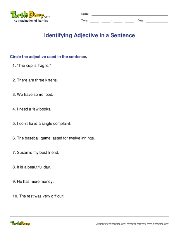 Identifying Adjective in a Sentence