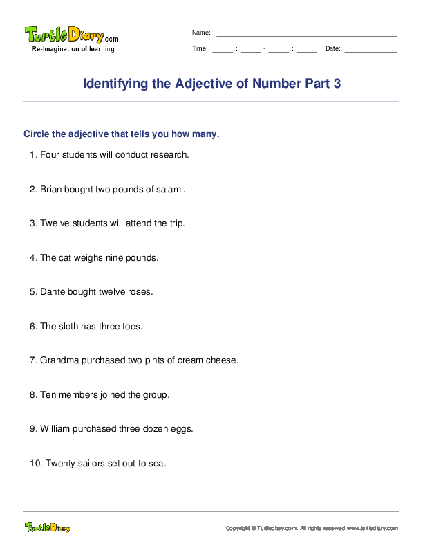 Identifying the Adjective of Number Part 3