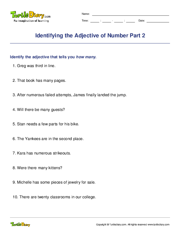 Identifying the Adjective of Number Part 2