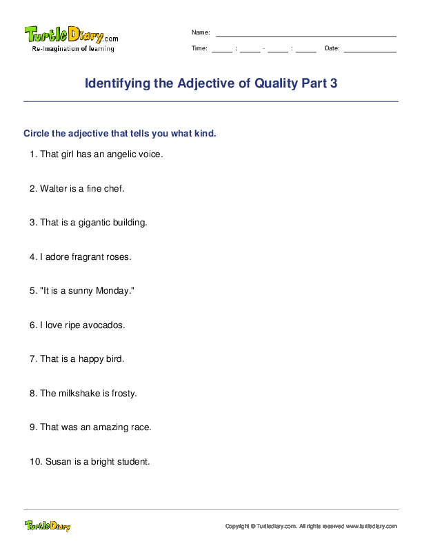 Identifying the Adjective of Quality Part 3
