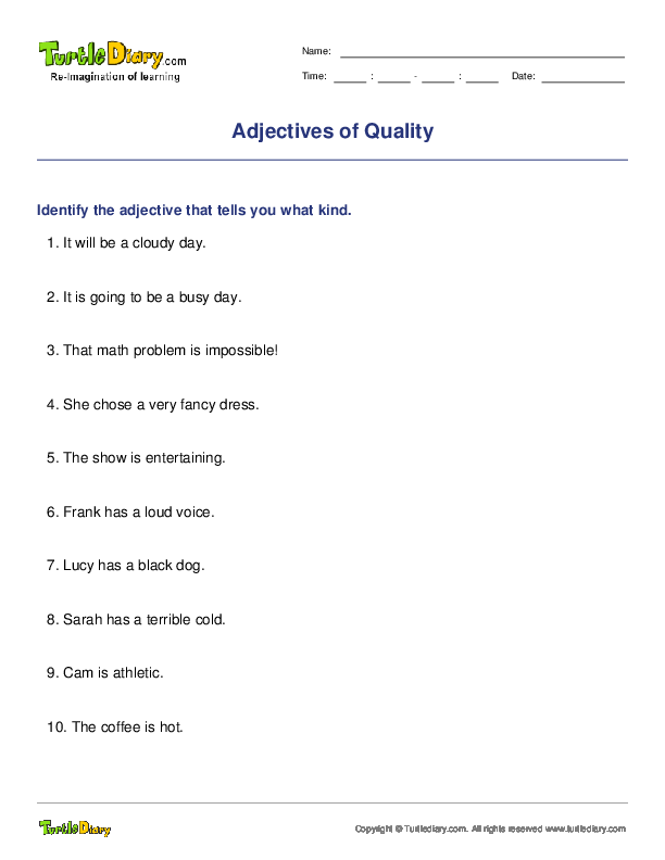 Adjectives Of Quality Turtle Diary Worksheet