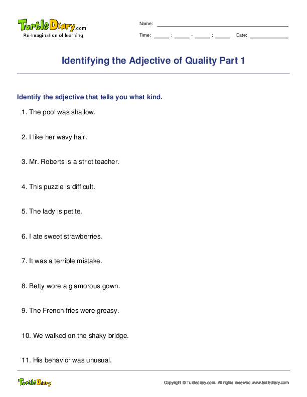 Identifying the Adjective of Quality Part 1