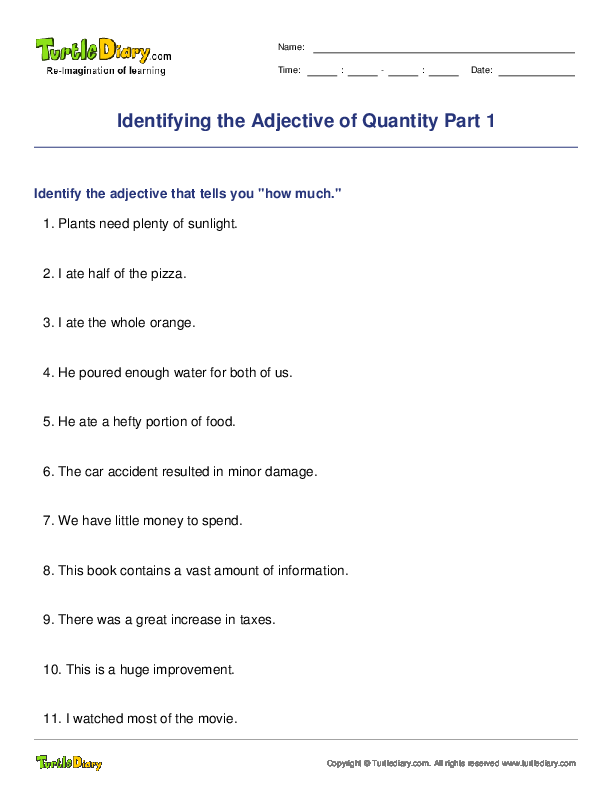 Identifying the Adjective of Quantity Part 1
