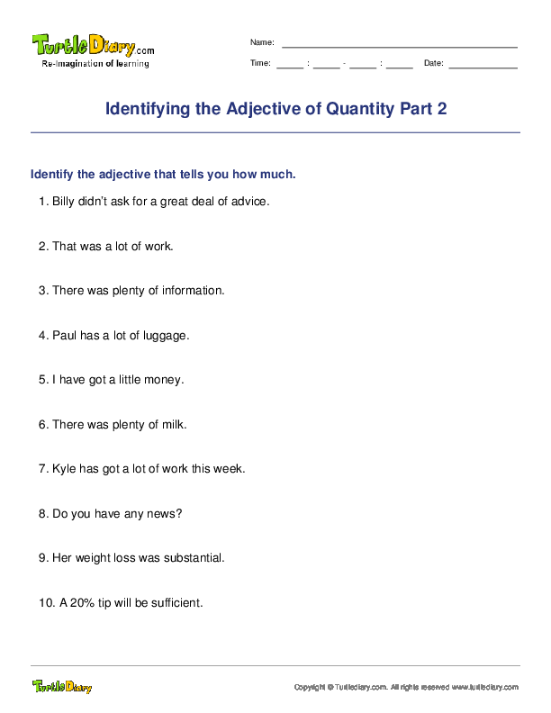 Identifying the Adjective of Quantity Part 2
