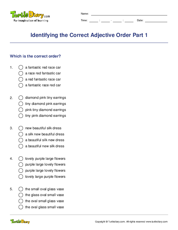 Identifying the Correct Adjective Order Part 1