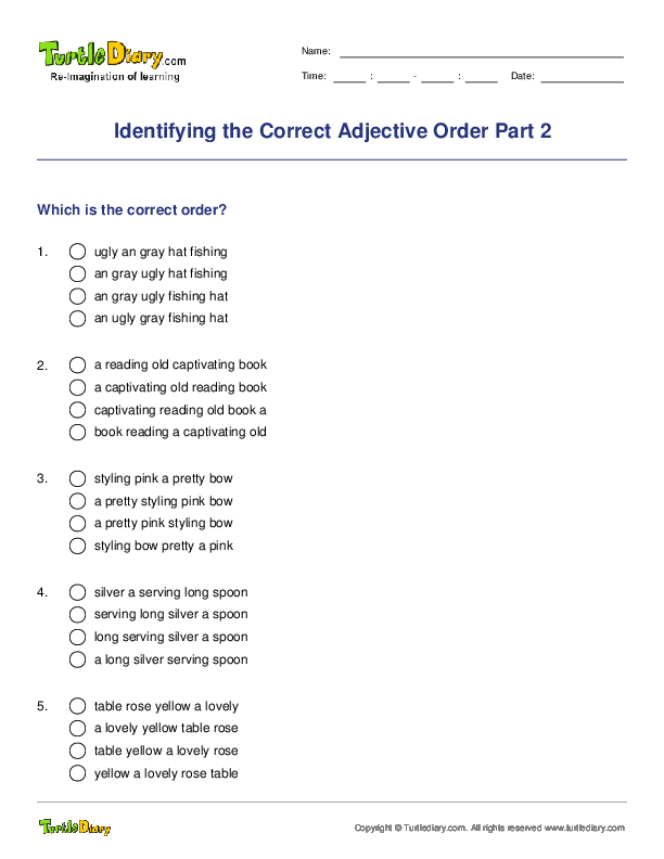 Identifying the Correct Adjective Order Part 2
