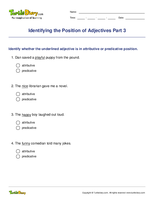 Identifying the Position of Adjectives Part 3