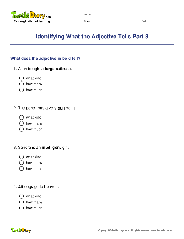 Identifying What the Adjective Tells Part 3
