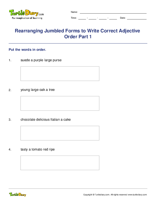 Rearranging Jumbled Forms to Write Correct Adjective Order Part 1