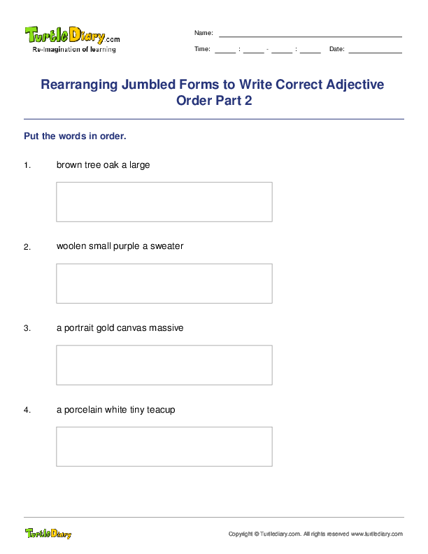 Rearranging Jumbled Forms to Write Correct Adjective Order Part 2