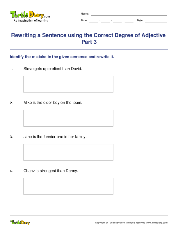 Rewriting a Sentence using the Correct Degree of Adjective Part 3