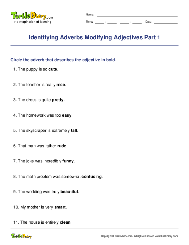 Identifying Adverbs Modifying Adjectives Part 1
