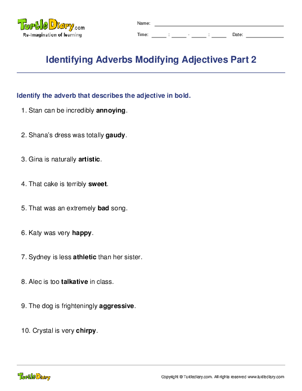 Identifying Adverbs Modifying Adjectives Part 2