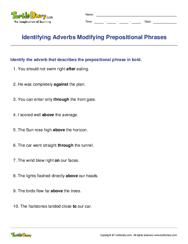 Identifying Adverbs Modifying Prepositional Phrases