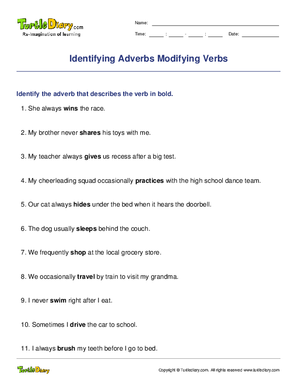 Identifying Adverbs Modifying Verbs