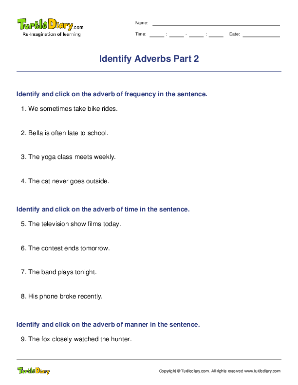 Identify Adverbs Part 2