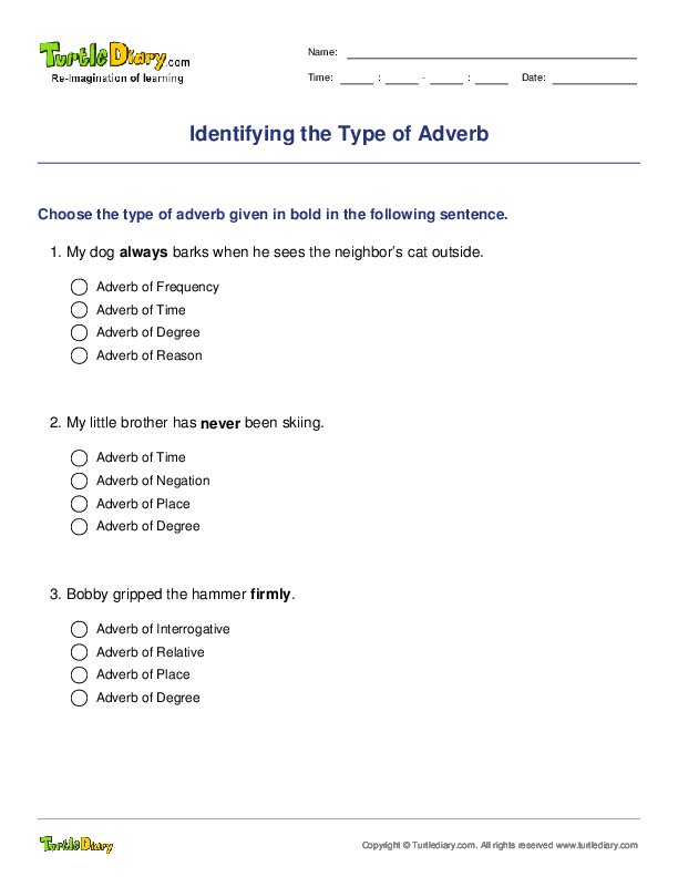 Identifying the Type of Adverb