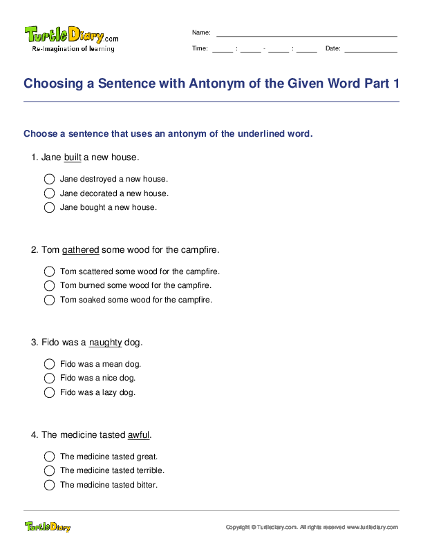 Choosing a Sentence with Antonym of the Given Word Part 1
