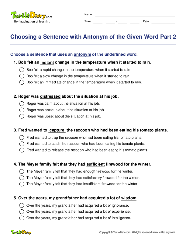 Choosing a Sentence with Antonym of the Given Word Part 2