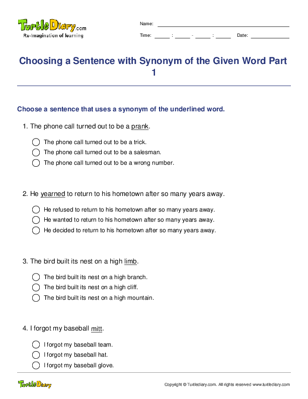 Choosing a Sentence with Synonym of the Given Word Part 1