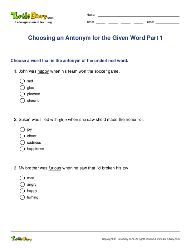 Choosing an Antonym for the Given Word Part 1